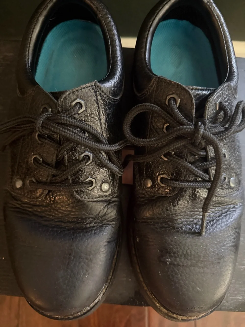 Dr. Scholl's‎ Black Leather Lace-Up Oxfords with Teal Insole Slip Resistant